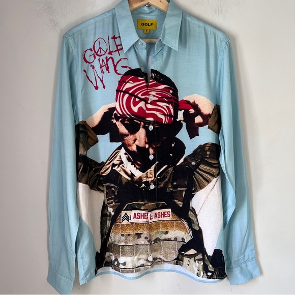 Golf Wang Tyler Light Blue Graphic Ashes 2 Ashes Button Down Shirt Small - Picture 6 of 6